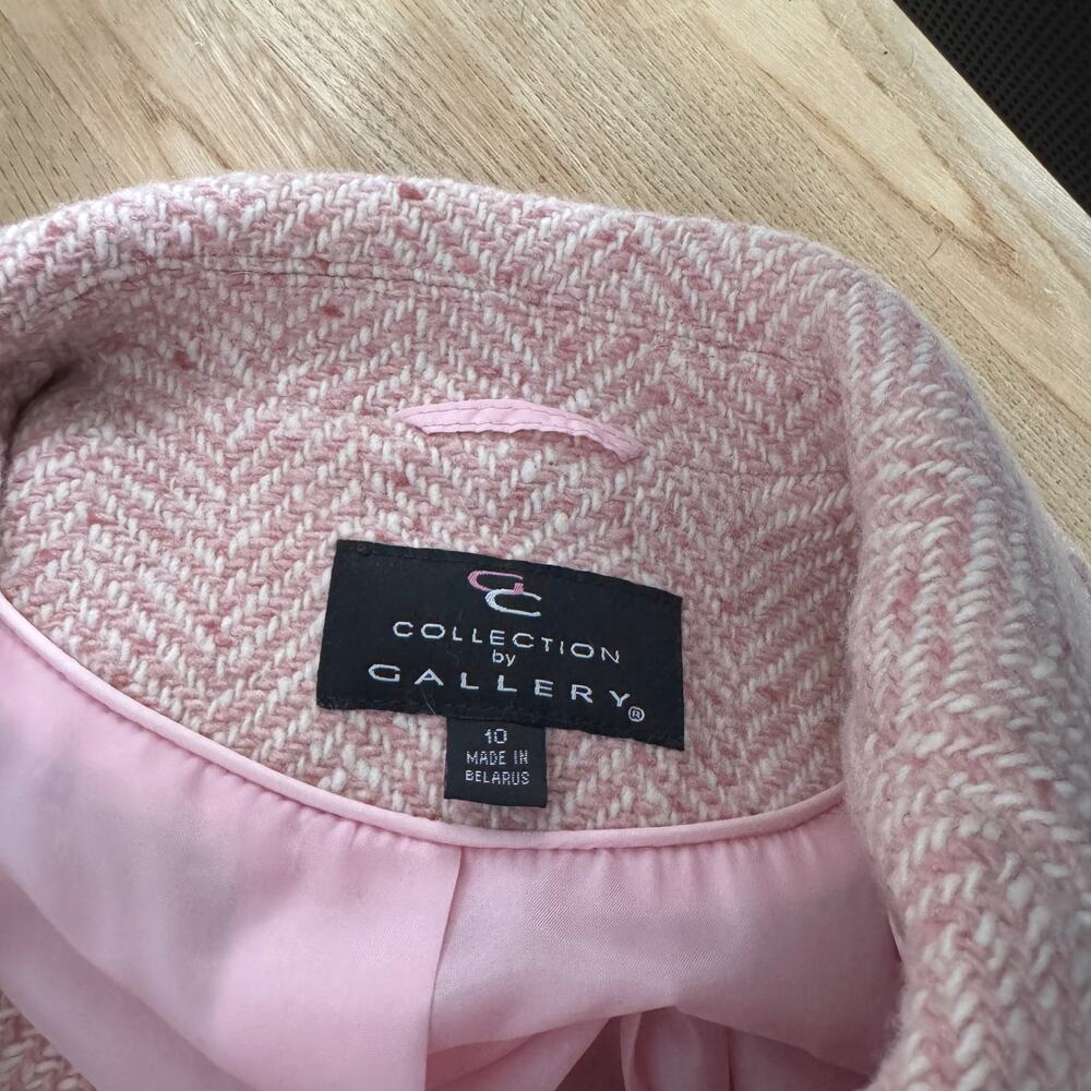Vintage Gallery Pink Wool Herringbone Tweed Longline Coat Size S/M - Picture 6 of 7